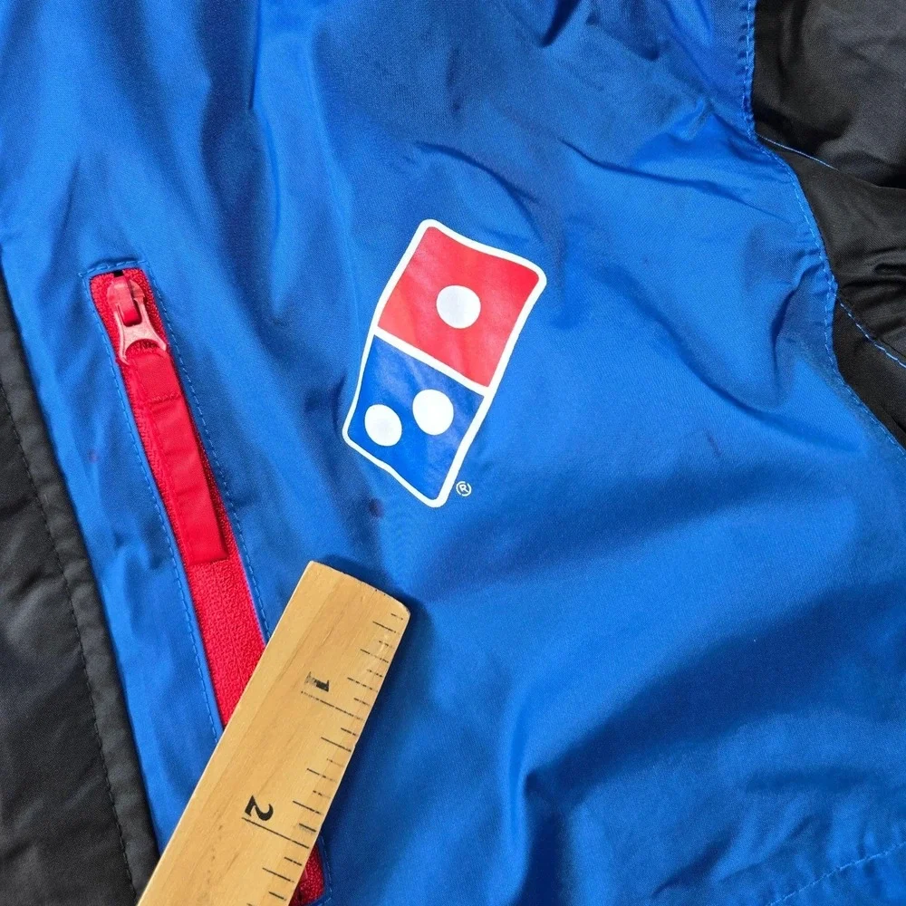 Domino's Jacket Mens S Blue Windbreaker Hooded Lined Pockets Reflective